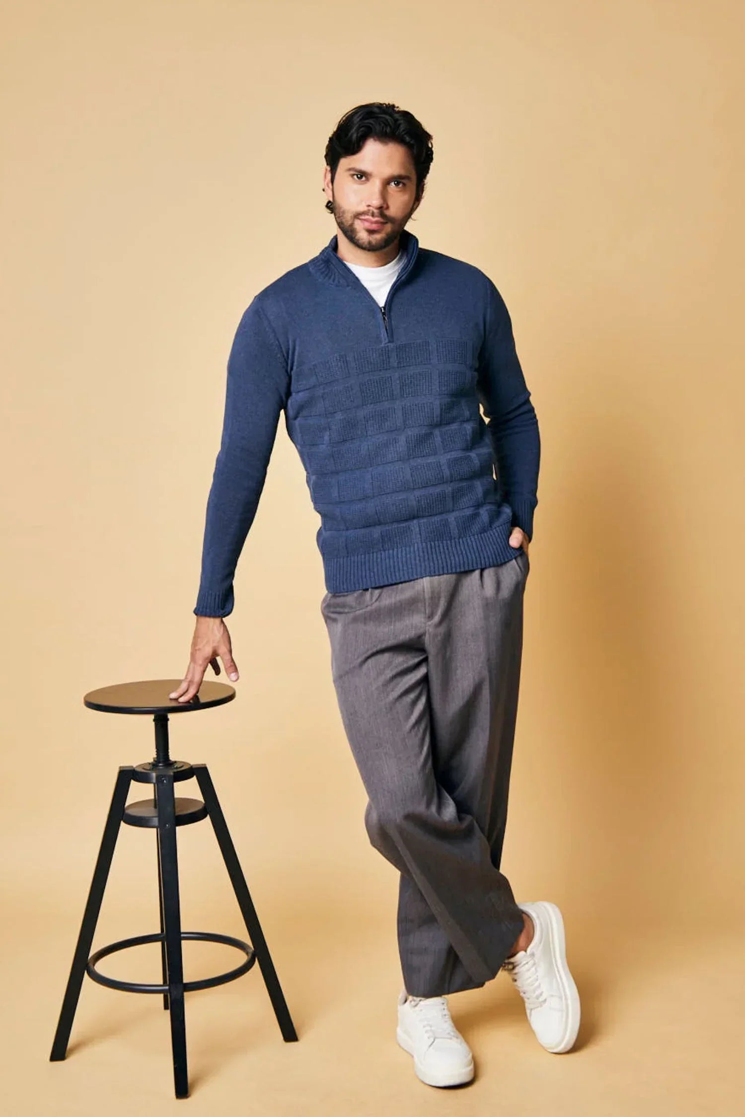 Suéter Calarcá en algodón regenerado cuadros halfzip – Hombre